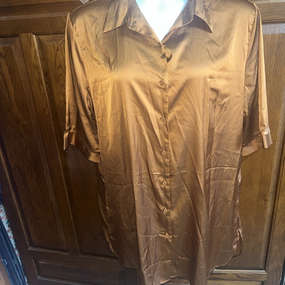 Ekouaer Womens Silk Satin Nightgown Button Down Sleepwear XXL 2X Brown